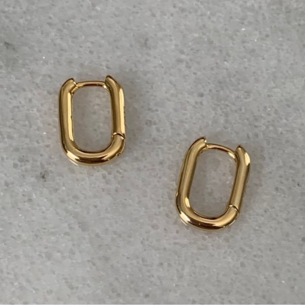 Gold Small Oval Huggie Hoop Earrings Brand New